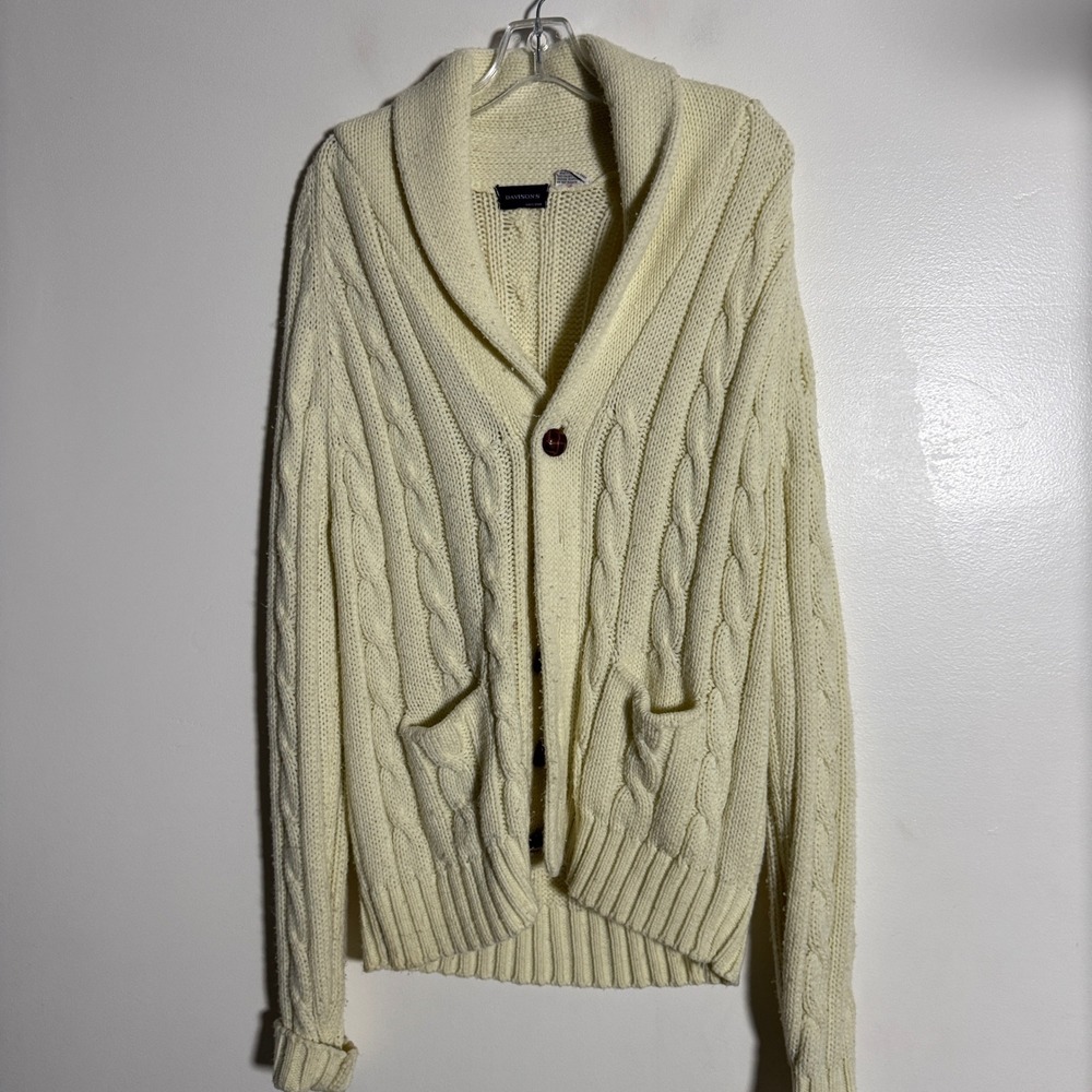 Davisons Mens Store‎ Cream Cable Knit Shawl Collar Cardigan Sweater XL Grandpa